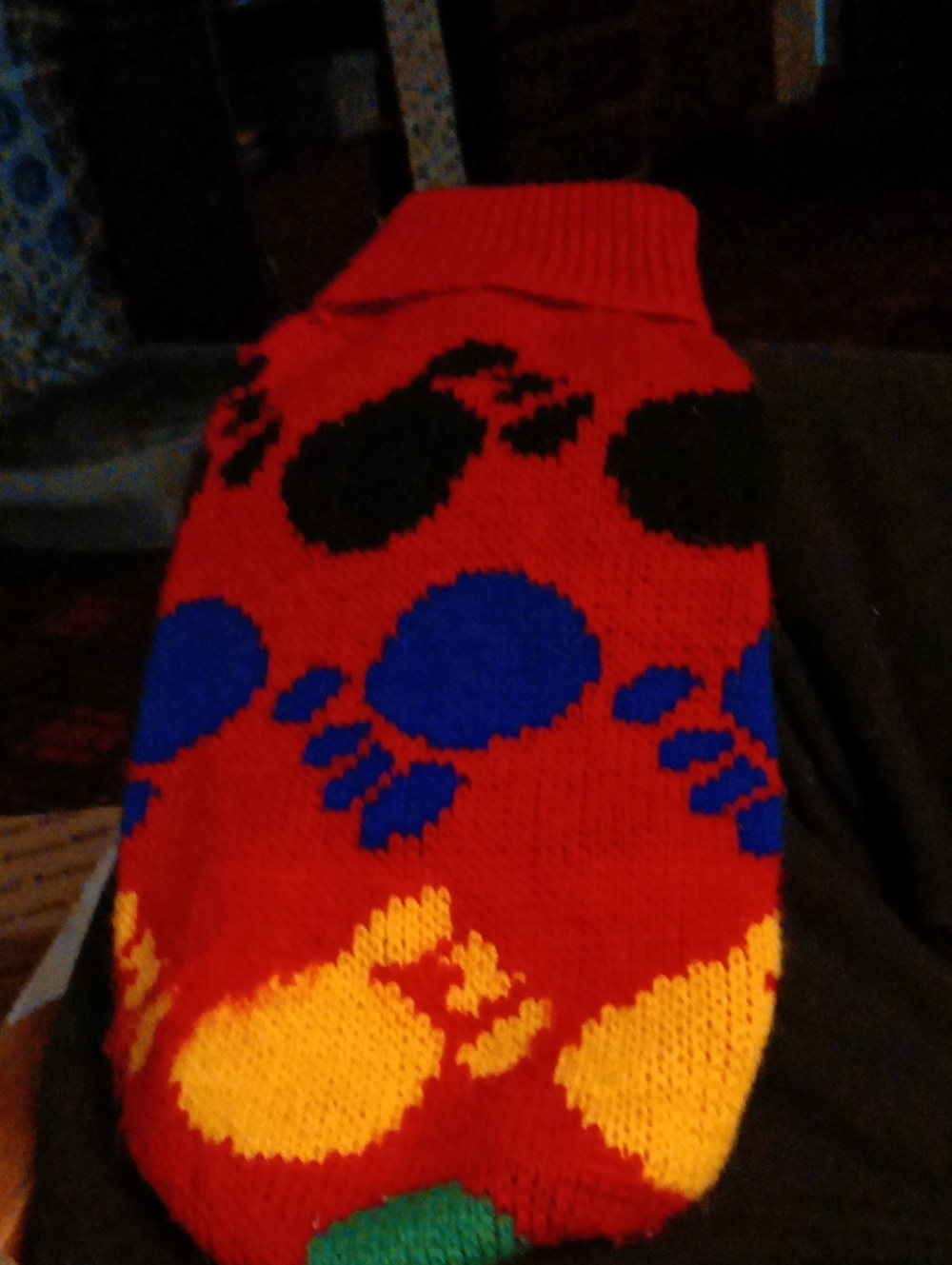 Sm Pet Red Knit Sweater with Multicolor Dot Pattern